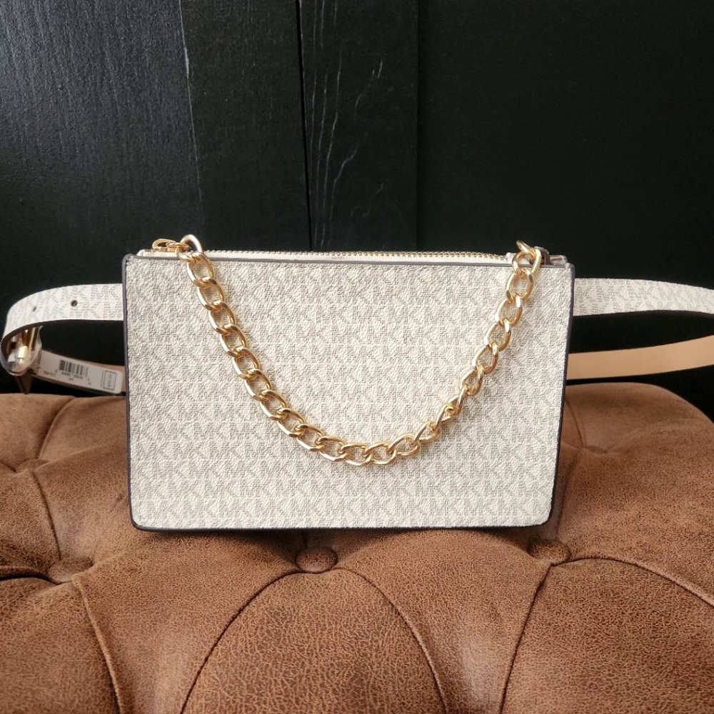 Womens Michael Kors Gold and Cream Belt Bag~size XL